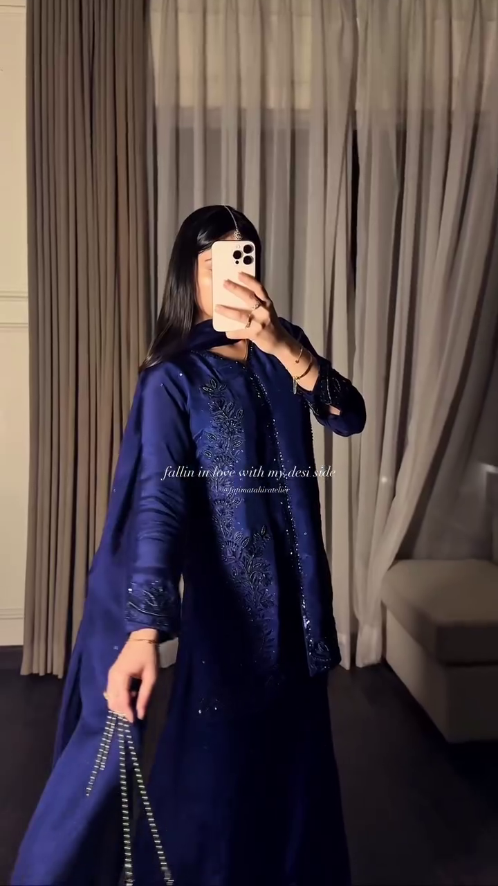 “Midnight Noor Embroidered Set 💙🌙 | Festive Elegance”