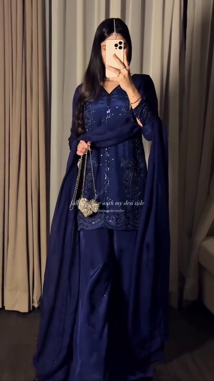 “Midnight Noor Embroidered Set 💙🌙 | Festive Elegance”