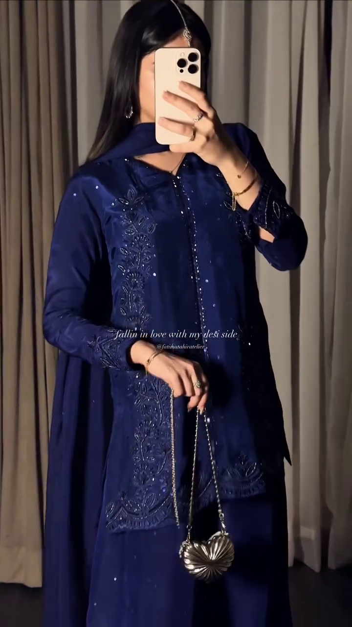 “Midnight Noor Embroidered Set 💙🌙 | Festive Elegance”