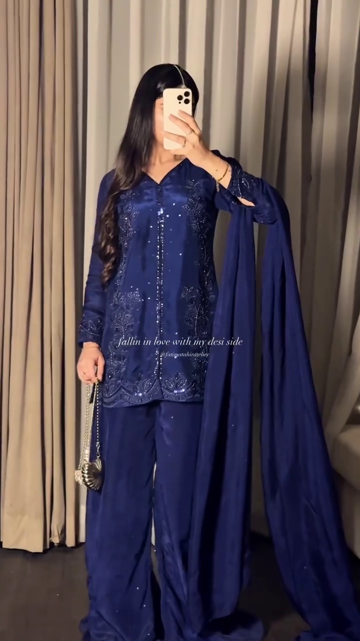 “Midnight Noor Embroidered Set 💙🌙 | Festive Elegance”
