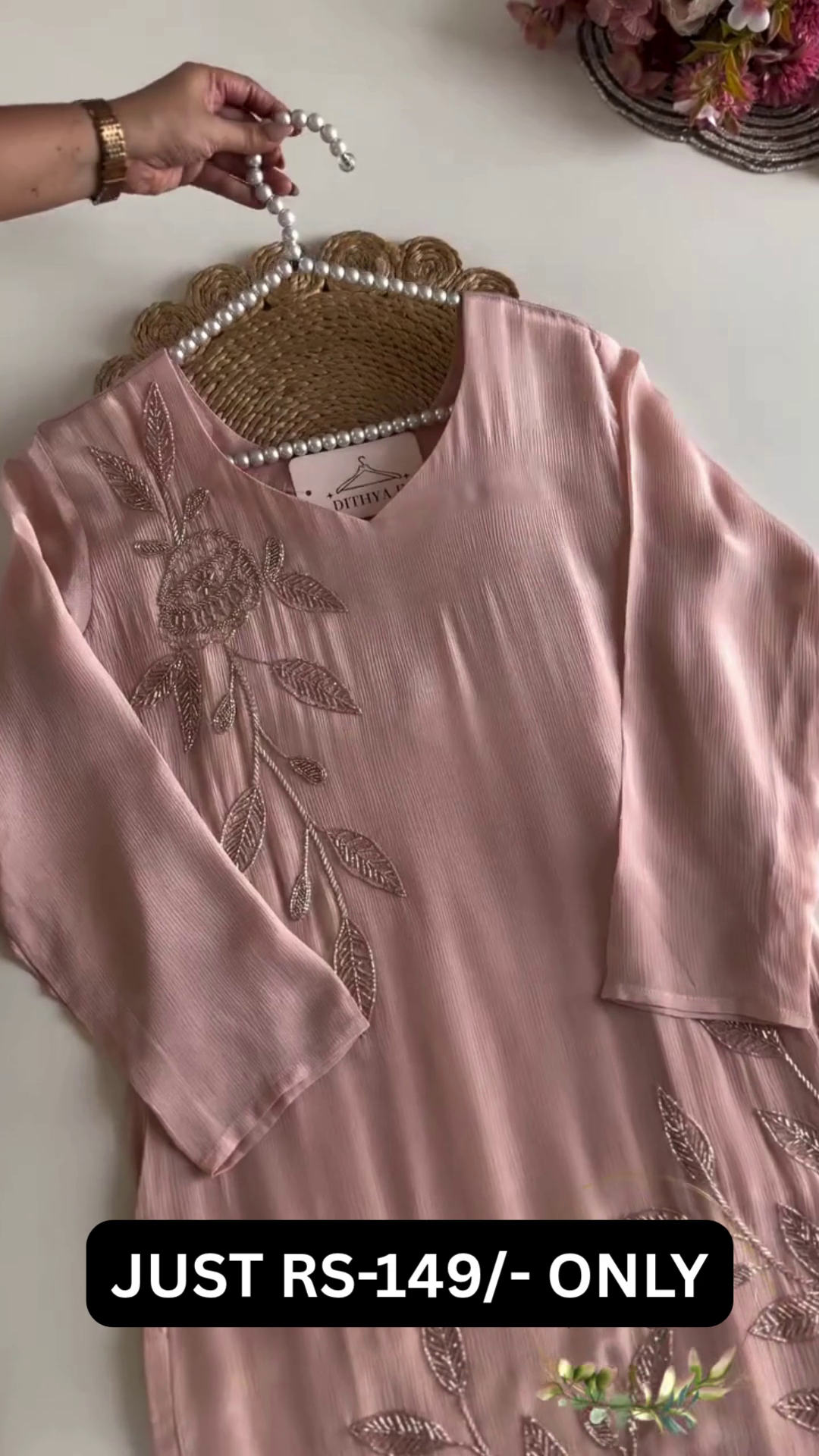 “Blush Grace Embroidered Kurti 💕 | Elegant Premium Modest Wear for Women”