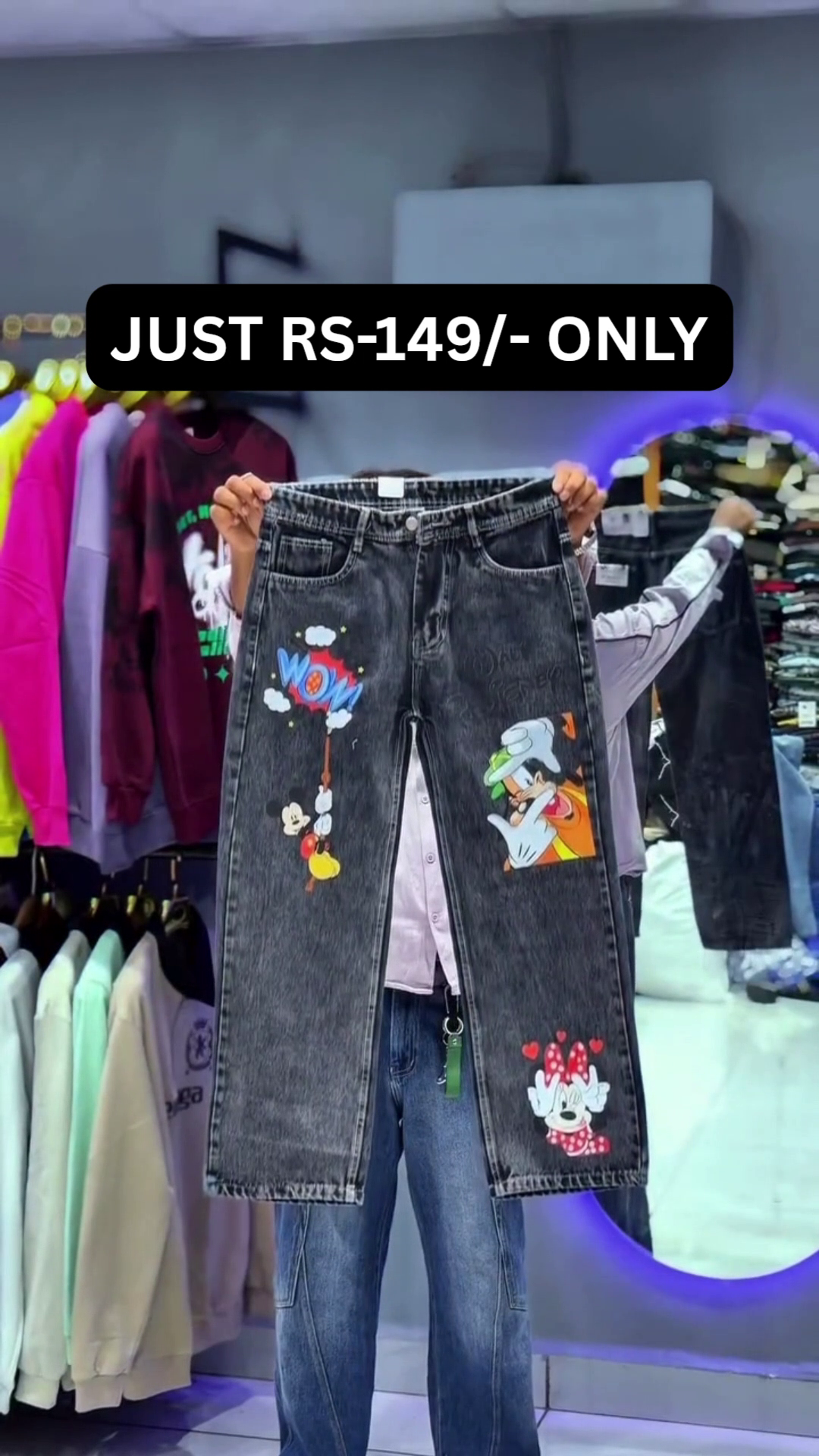 “Toon Vibe Graphic Baggy Jeans 🎨 | Trendy Cartoon Streetwear Denim for Men & Women”