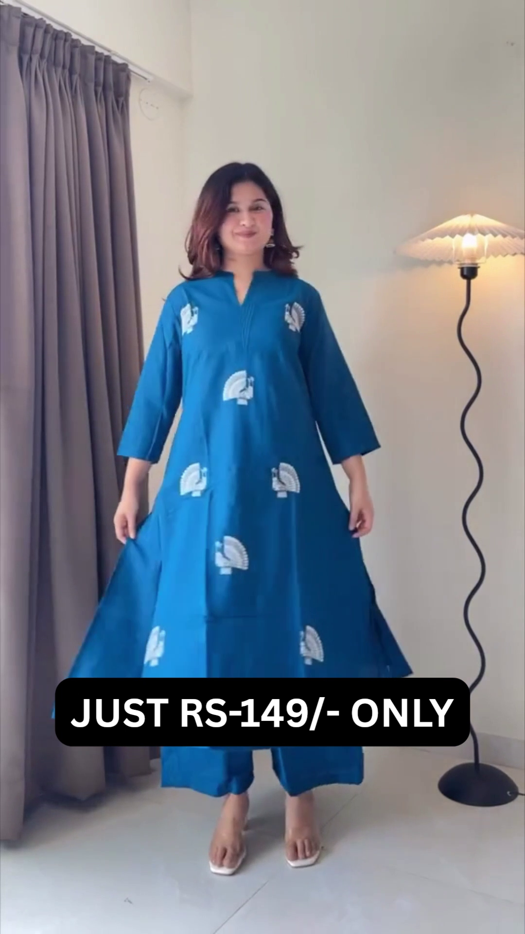 “Royal Blue Ethnic Co-Ord Set 💫 | Elegant Printed Kurta Palazzo Set for Women”