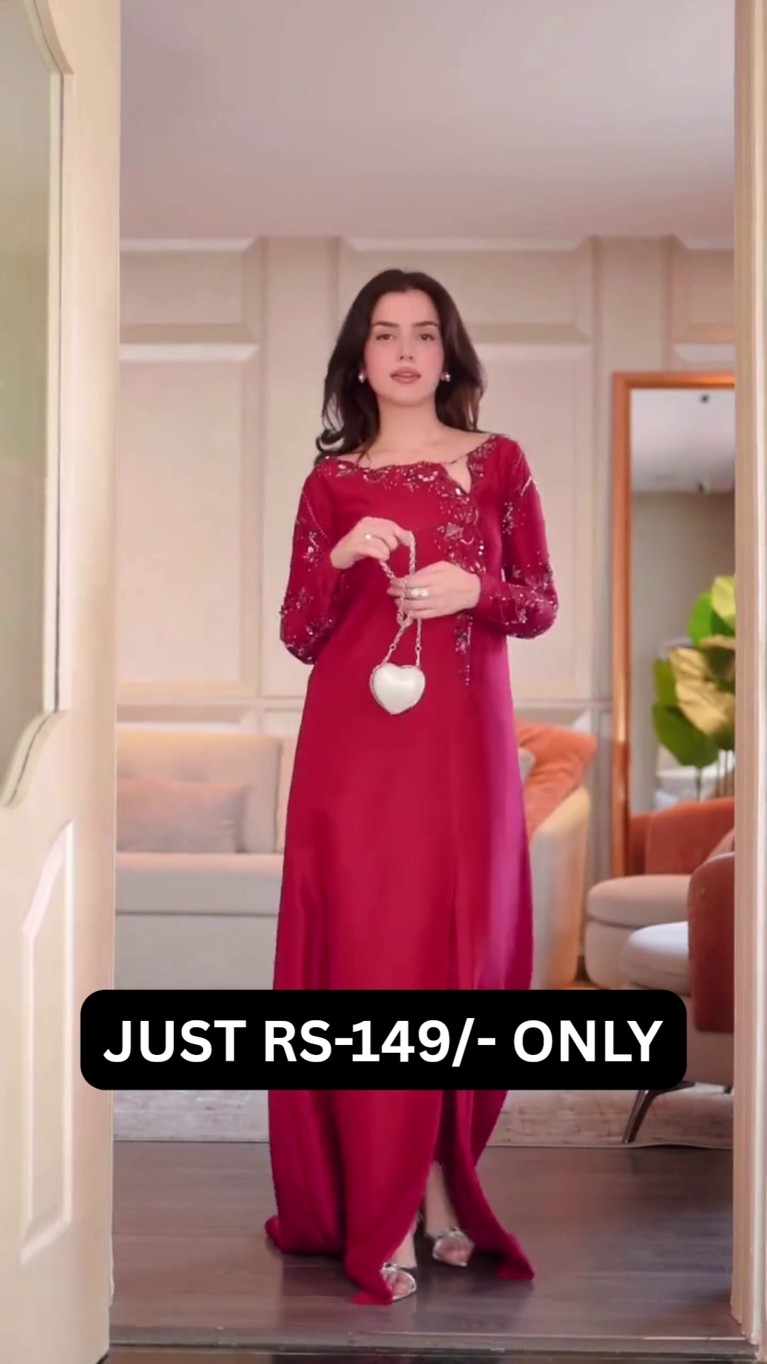 “Ruby Elegance Maxi Dress ❤️ | Luxury Embellished Party Wear Gown for Women”