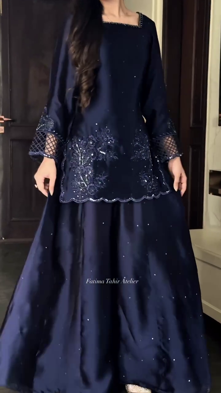 “Midnight Glam Embroidered Co-Ord Set 🌙 | Luxury Party Wear Kurta Palazzo Set for Women”