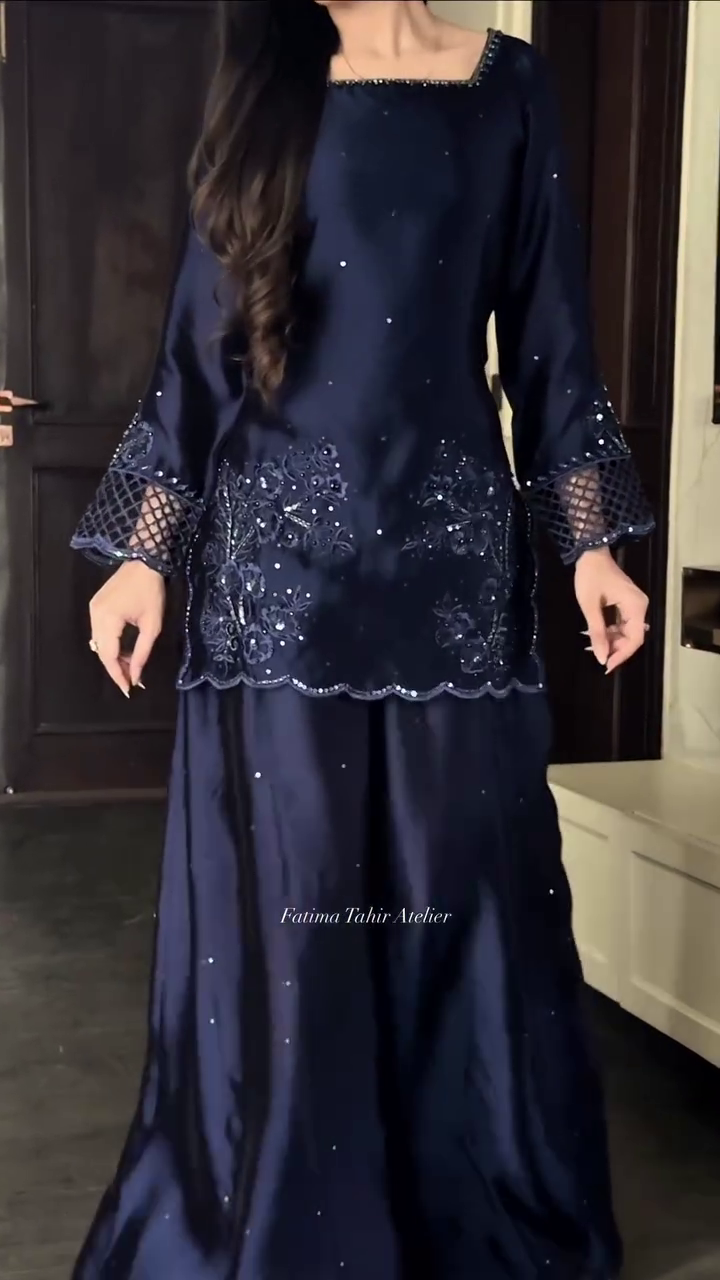 “Midnight Glam Embroidered Co-Ord Set 🌙 | Luxury Party Wear Kurta Palazzo Set for Women”