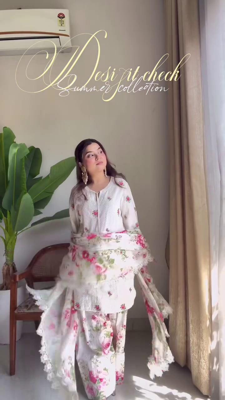 “Rosé Bloom Summer Co-Ord Set 🌷 | Premium Floral Kurta Palazzo with Dupatta”
