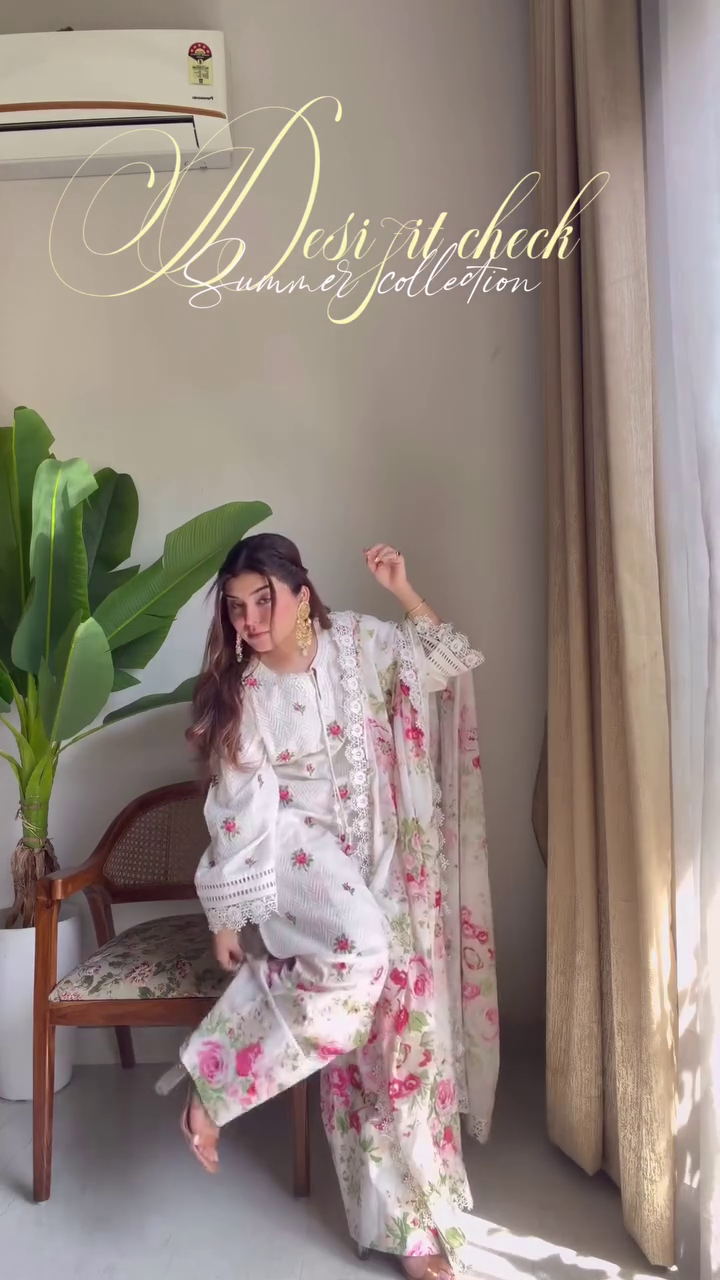 “Rosé Bloom Summer Co-Ord Set 🌷 | Premium Floral Kurta Palazzo with Dupatta”