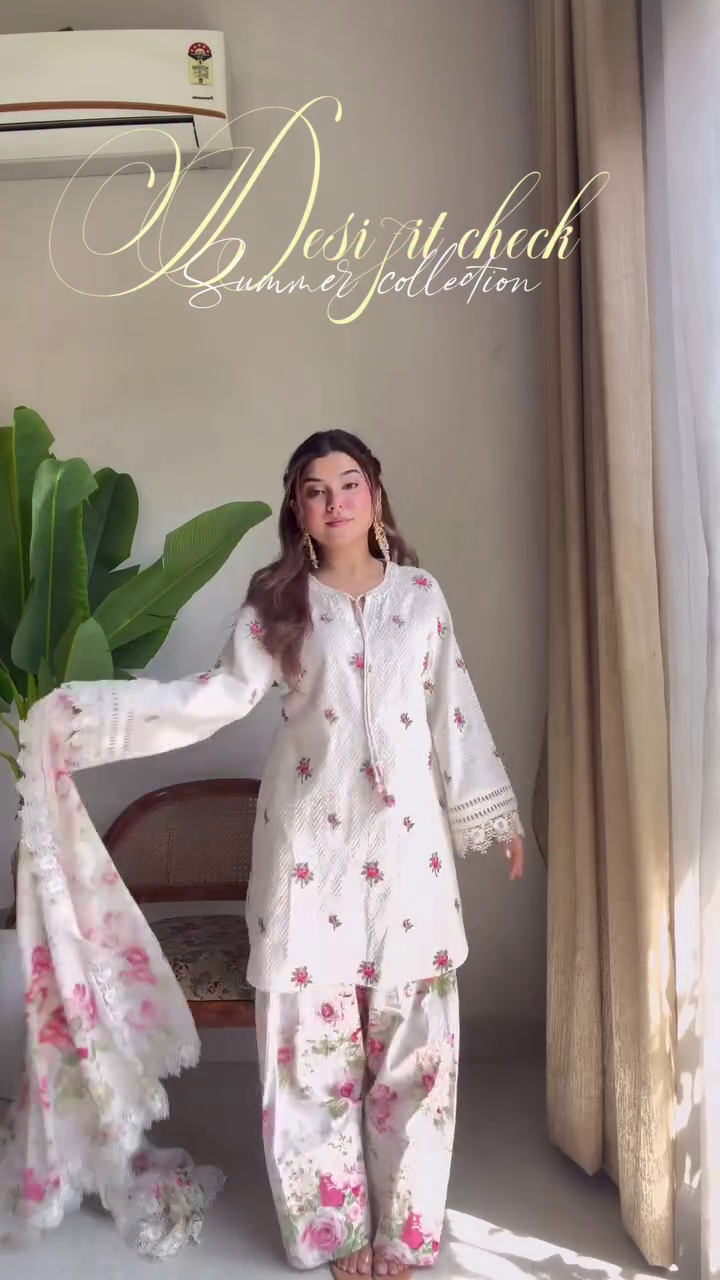 “Rosé Bloom Summer Co-Ord Set 🌷 | Premium Floral Kurta Palazzo with Dupatta”