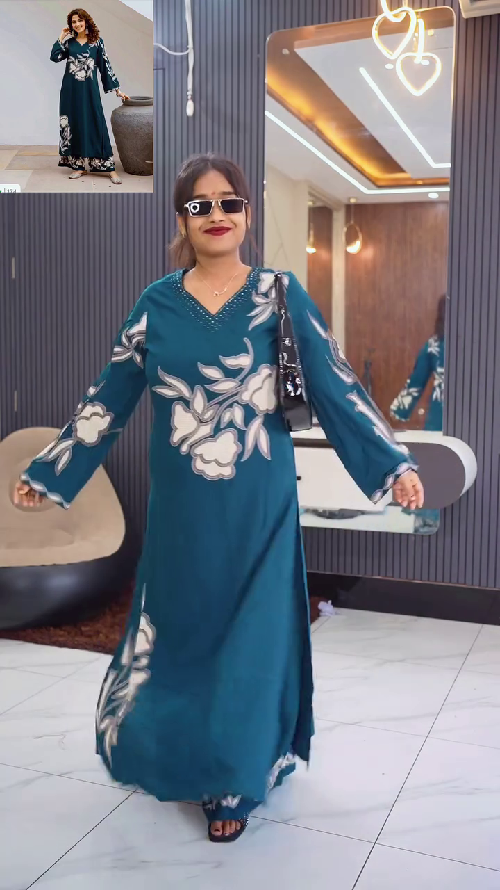 “Midnight Bloom Designer Kurta Set 🌿 | Elegant Printed Ethnic Co-Ord for Women”