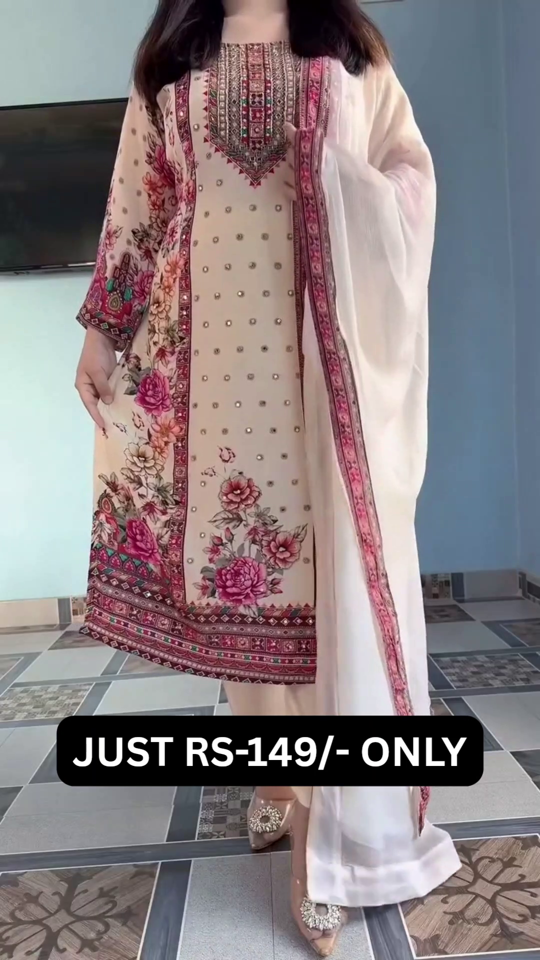 “Gulnaar Luxury Floral Printed Suit Set 🌷 | Elegant Pakistani Style 3 Piece Dress with Dupatta”
