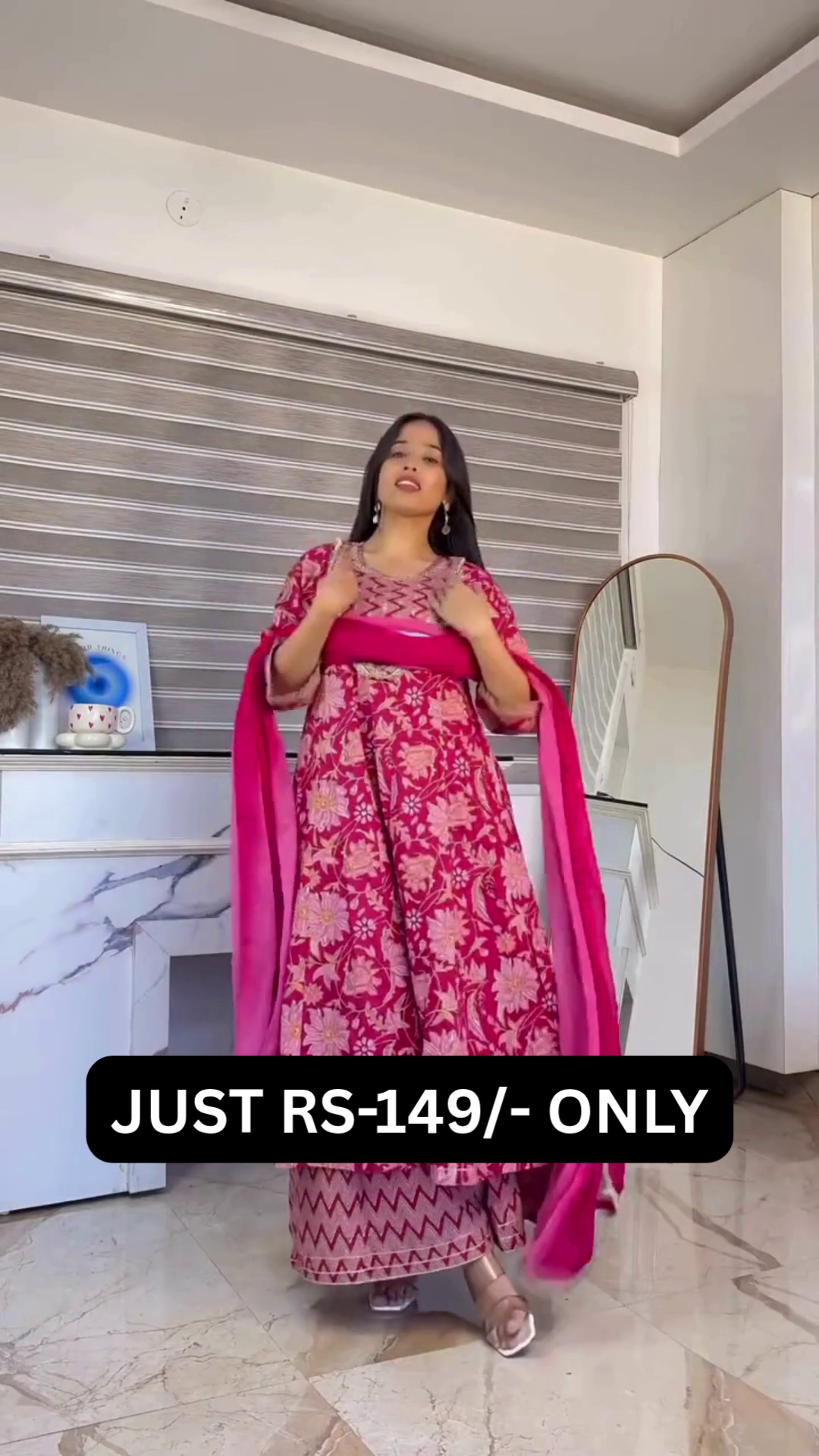 “Pink Blossom Festive Suit Set ✨ | Elegant Floral Anarkali Style 3 Piece Outfit”