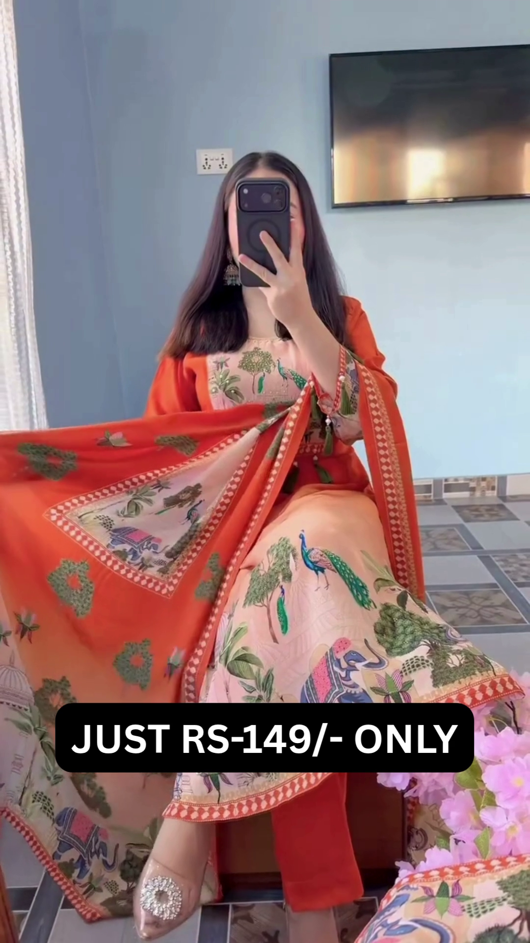 “Royal Peacock Print Suit Set ✨🦚 | Vibrant Ethnic Elegance Collection”