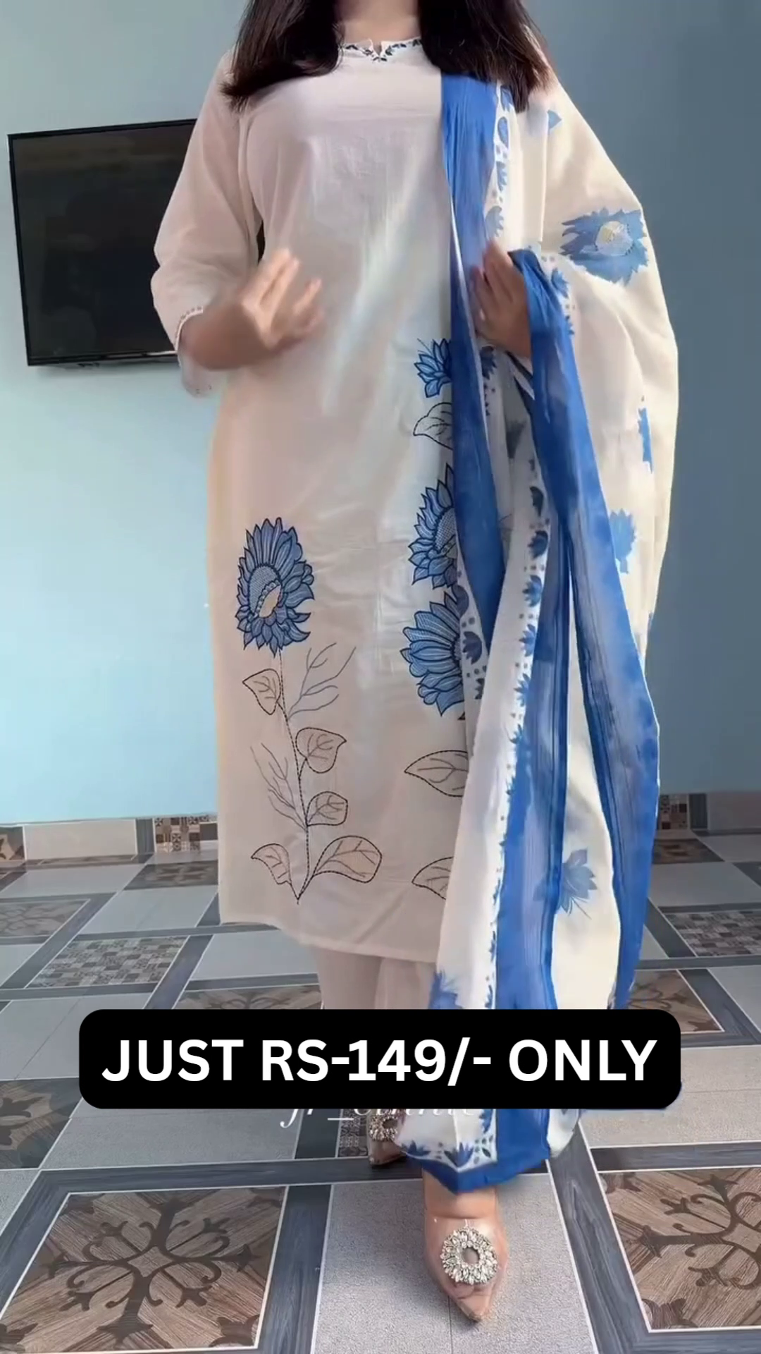 🤍💙 Sapphire Bloom Printed 3PC Suit Collection 💙🤍