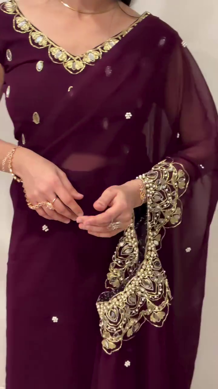 ❤️👑 Ruby Royale Embroidered Chiffon Suit 👑❤️