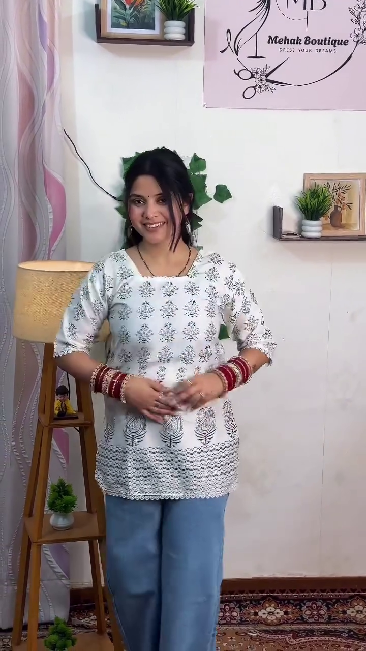 🤍🌿 Ivory Breeze Printed Casual Kurti 🌿🤍