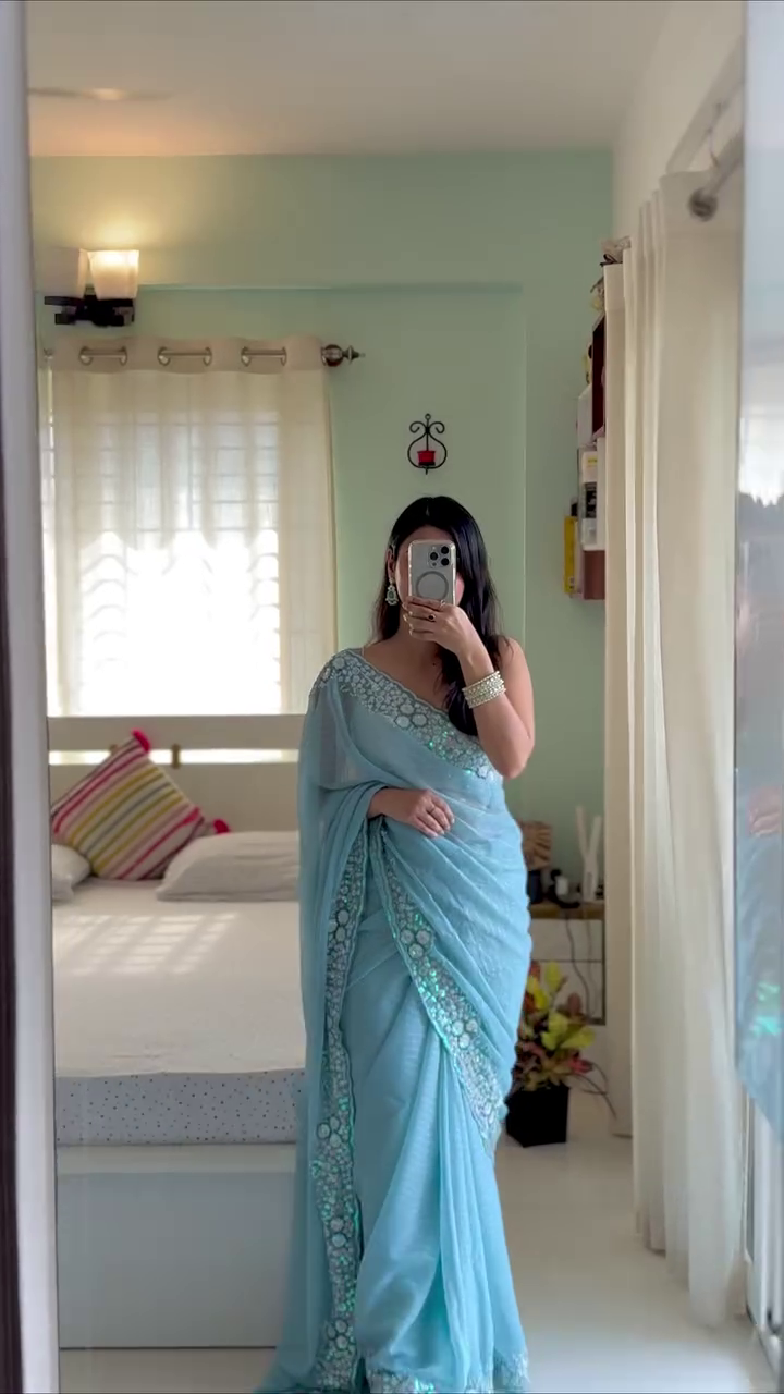 🩵✨ Powder Blue Elegance Saree ✨❄️
