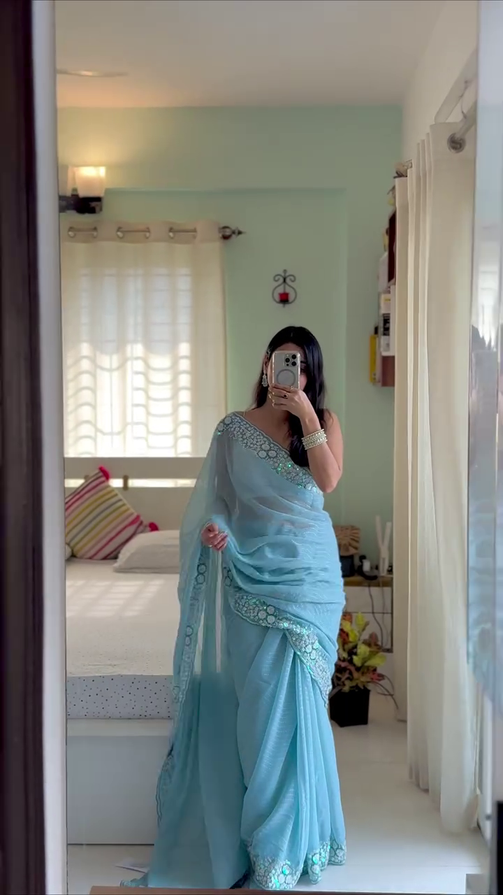 🩵✨ Powder Blue Elegance Saree ✨❄️