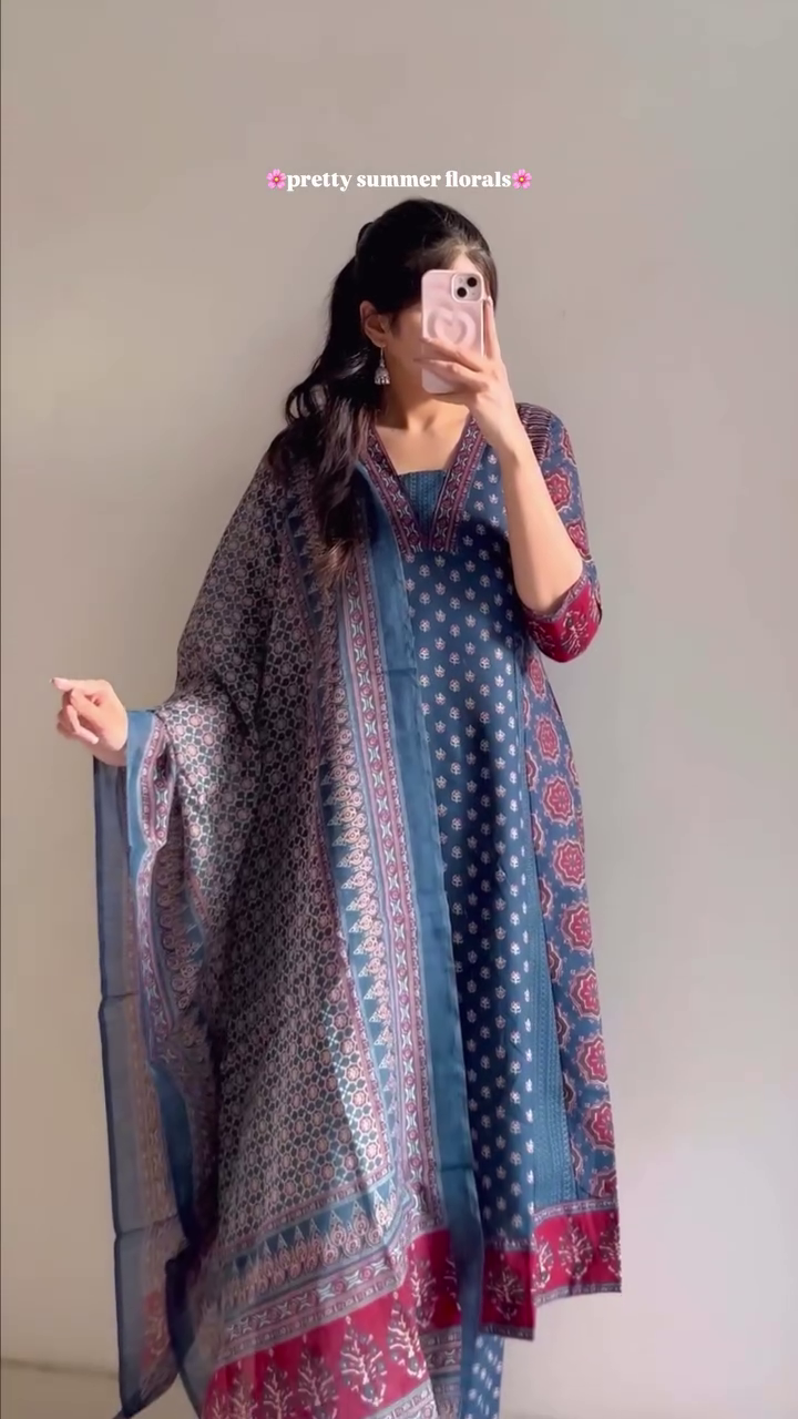 🌸🩵 Pretty Summer Florals Kurta Set 🩵🌸
