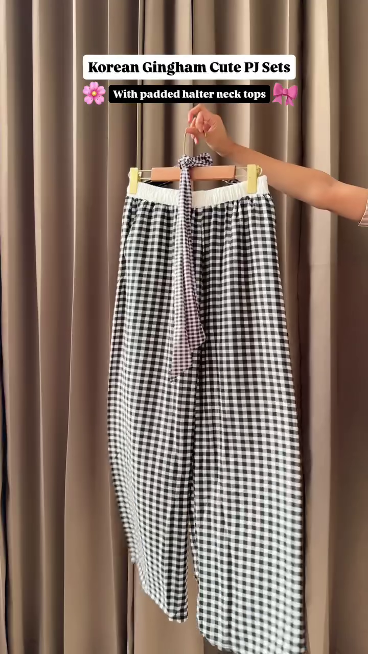 🖤🤍✨ Korean Gingham Cute PJ Set – Cozy, Cute & Pinterest Dreamy ✨🤍🖤