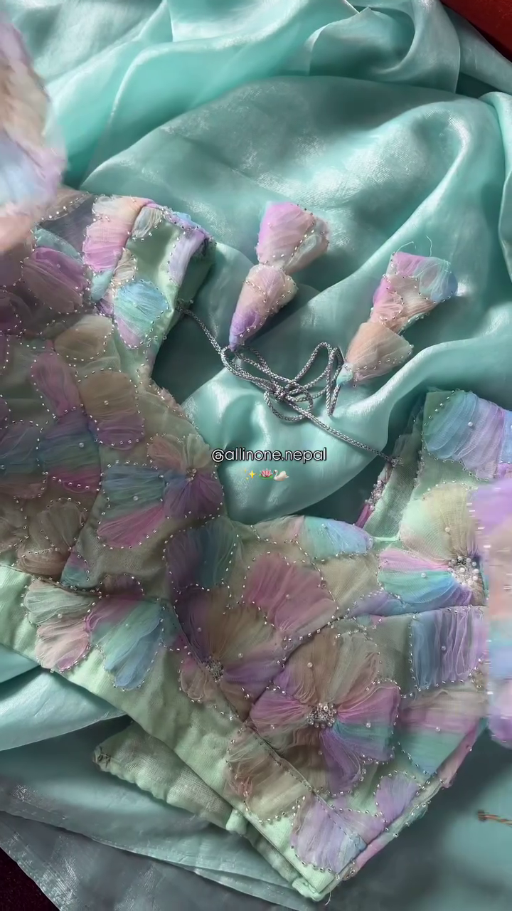 🌈✨ Pastel Dream Handcrafted Organza Blouse ✨🦋