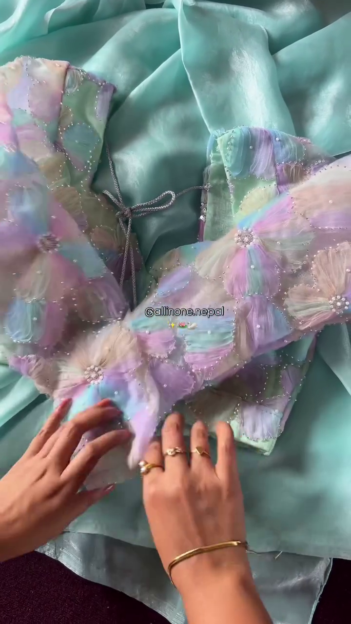 🌈✨ Pastel Dream Handcrafted Organza Blouse ✨🦋