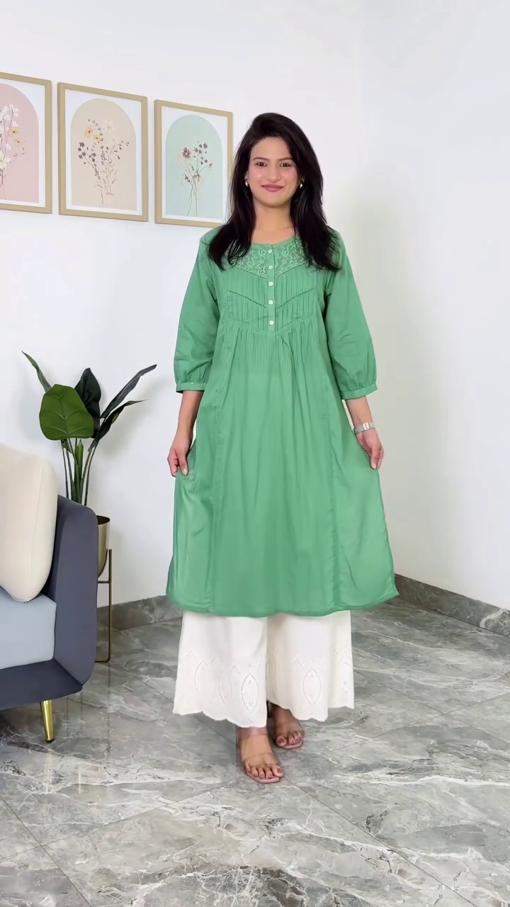 Ivory Bloom A-Line Embroidered Kurti Set 🤍 | Premium Cotton Elegance | Chic Everyday & Festive Wear Collection