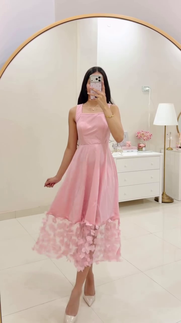 Princess Petal 3D Floral Midi Dress ✨ | Premium Blush Pink Party Dress | Elegant Fairycore & Occasion Wear Collection