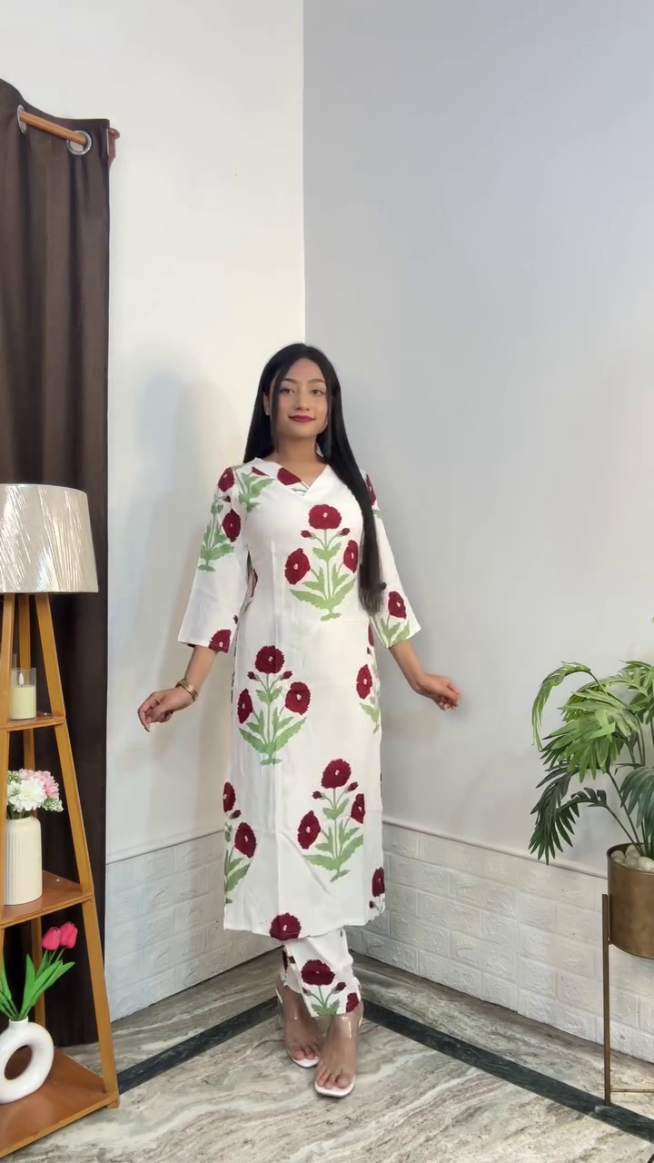 Ruby Bloom Printed Kurta Set 🌺❤️ | Elegant Ethnic Co-Ord Suit for Everyday Grace & Festive Style