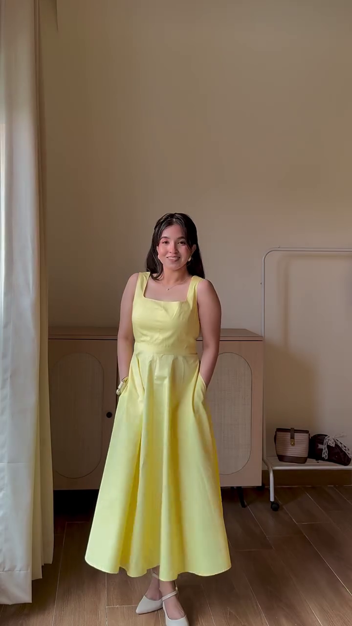 Sunshine Grace Maxi Dress 🌼 | Elegant Sleeveless A-Line Midi Dress with Pockets for Women