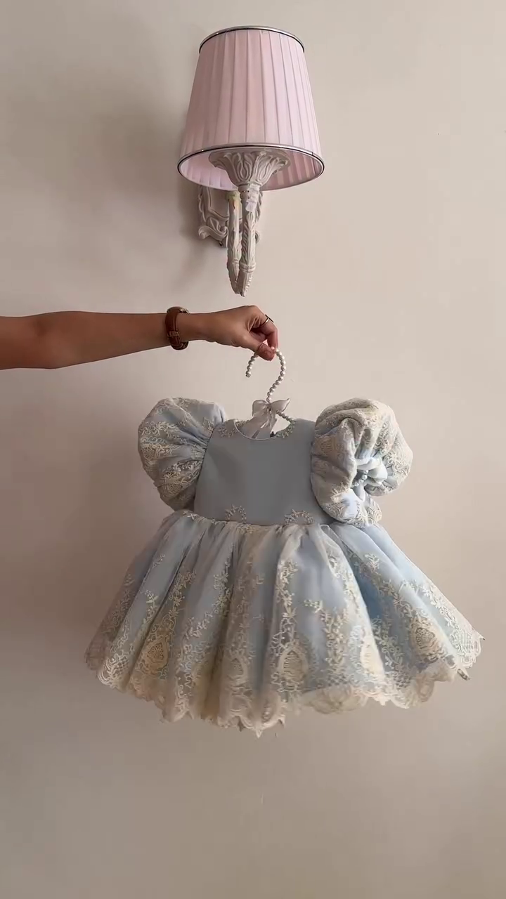 ✨ Princess Sky Blue Lace Party Dress for Girls | Premium Puffy Sleeve Baby Frock | Elegant Birthday & Wedding Wear | XXS to XXL 🎀