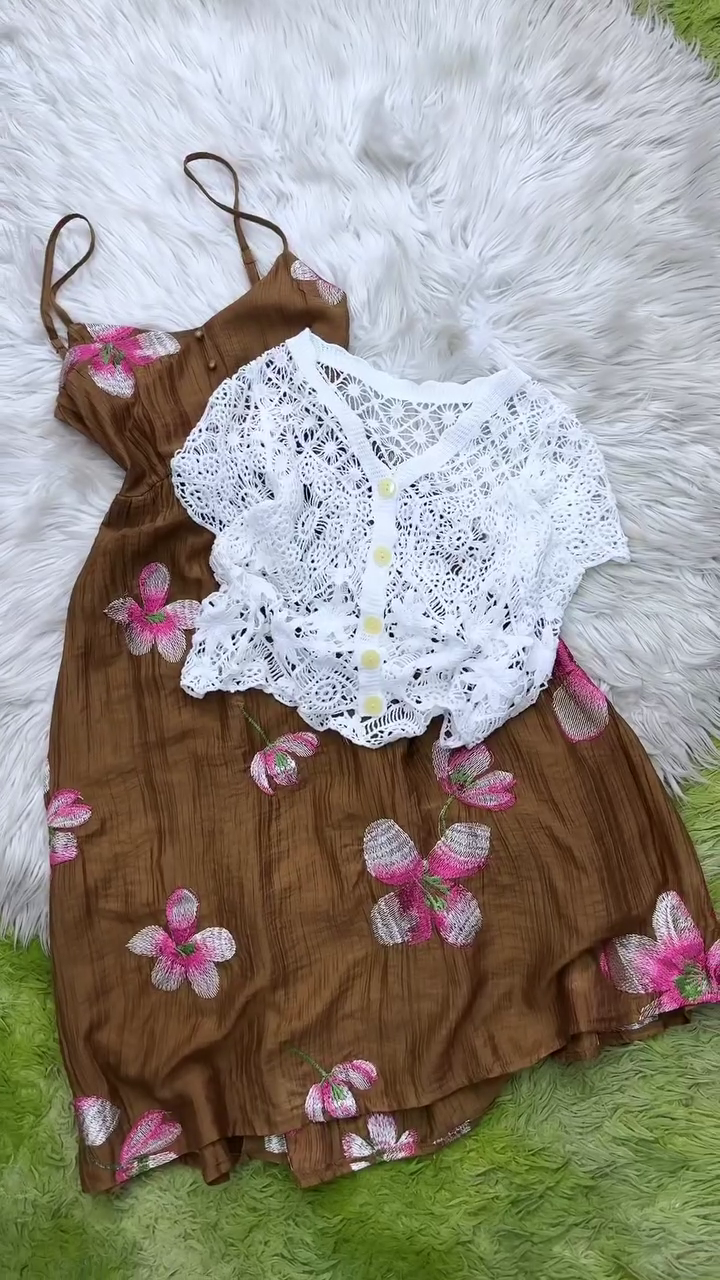 ✨ Midnight Blossom Floral Midi Dress with Crochet Shrug for Women | Premium Summer Vacation Outfit | Elegant Two-Piece Dress Set | XXS to XXL 💖