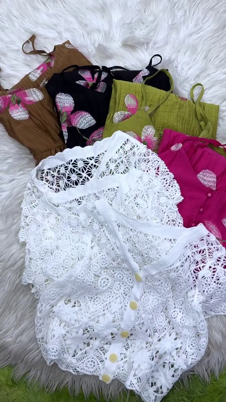 ✨ Midnight Blossom Floral Midi Dress with Crochet Shrug for Women | Premium Summer Vacation Outfit | Elegant Two-Piece Dress Set | XXS to XXL 💖