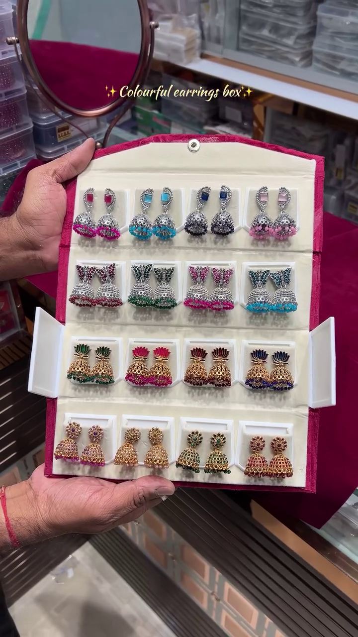 ✨ Premium Velvet Jewellery Organizer with 16 Pairs Designer Jhumka Earrings Set | Portable Foldable Earring Storage Book | Traditional Ethnic Fashion Jewellery Collection for Women 💖👑