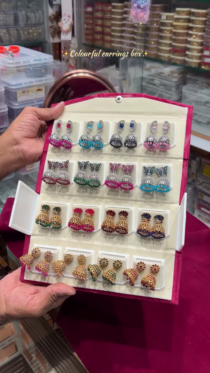 ✨ Premium Velvet Jewellery Organizer with 16 Pairs Designer Jhumka Earrings Set | Portable Foldable Earring Storage Book | Traditional Ethnic Fashion Jewellery Collection for Women 💖👑