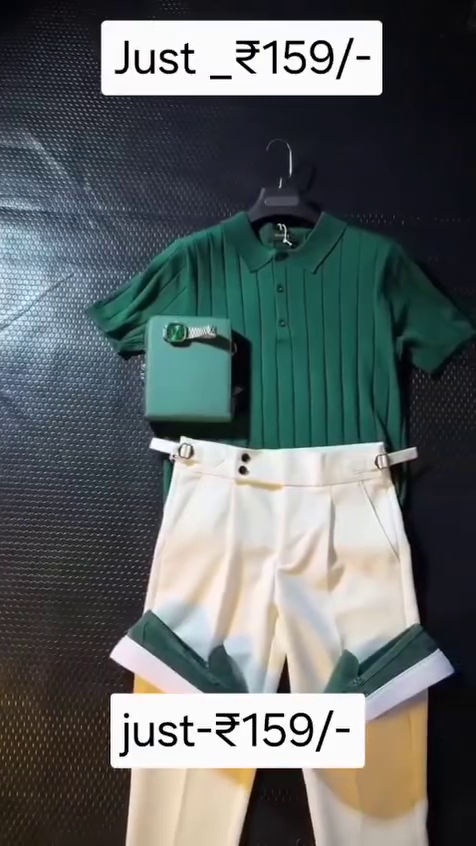 💚✨ Premium Girls' Elegant Ribbed Polo Top & Tailored High-Waist Shorts Co-Ord Set | Stylish Casual Summer Outfit with Matching Sling Bag ✨💚
