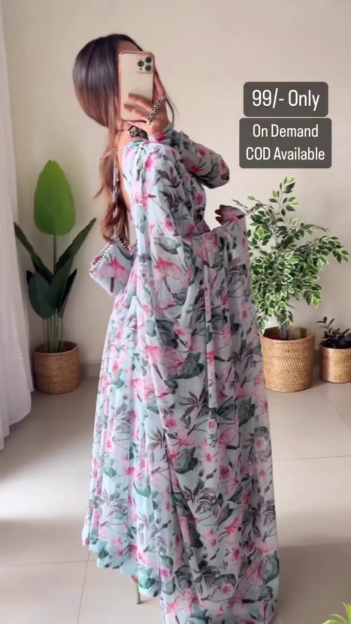🌸✨ Elegant Pastel Floral Anarkali Suit Set with Matching Dupatta | Premium Designer Ethnic Wear for Women | Festive, Wedding & Party Collection ✨🌸