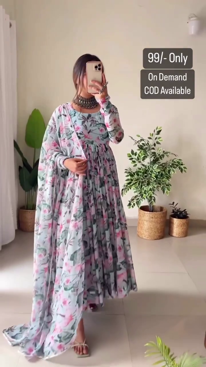 🌸✨ Elegant Pastel Floral Anarkali Suit Set with Matching Dupatta | Premium Designer Ethnic Wear for Women | Festive, Wedding & Party Collection ✨🌸