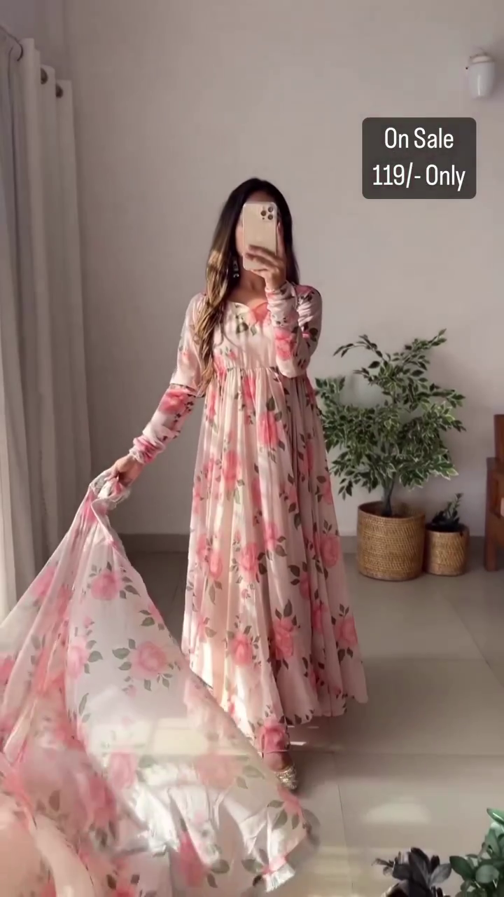 🌸✨ Premium Pink Floral Printed Anarkali Suit Set with Matching Dupatta | Elegant Designer Ethnic Wear for Women | Festive, Party & Wedding Collection ✨🌸