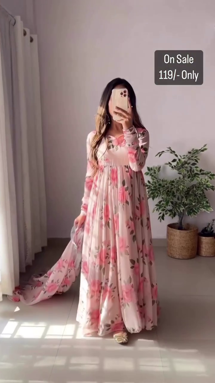 🌸✨ Premium Pink Floral Printed Anarkali Suit Set with Matching Dupatta | Elegant Designer Ethnic Wear for Women | Festive, Party & Wedding Collection ✨🌸