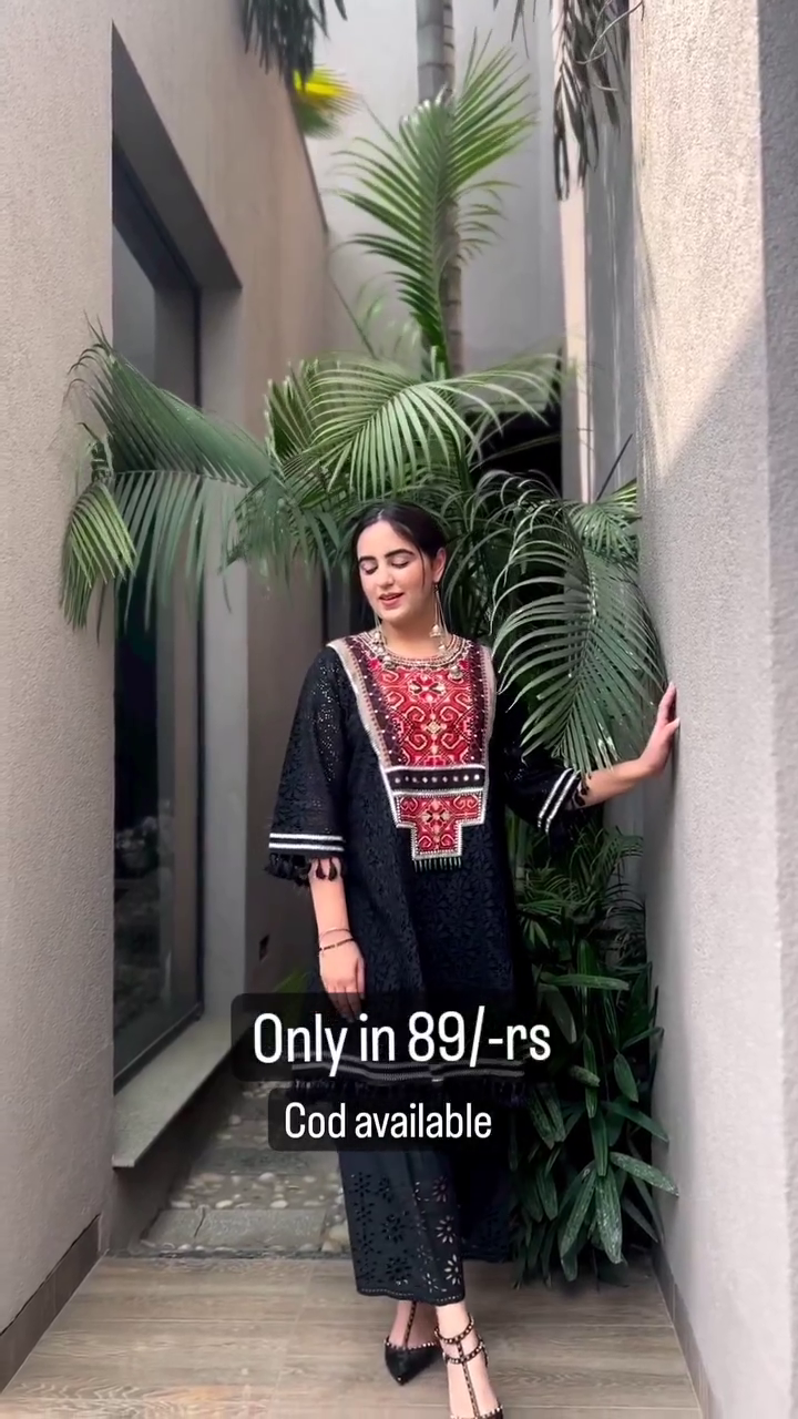🖤✨ Elegant Black Embroidered Ethnic Kurta Pant Set for Women | Premium Festive, Party & Casual Traditional Wear with Designer Neck Embroidery ✨🖤