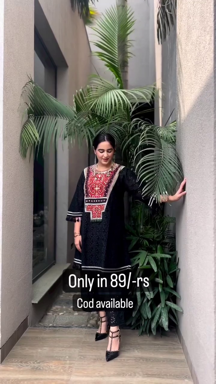 🖤✨ Elegant Black Embroidered Ethnic Kurta Pant Set for Women | Premium Festive, Party & Casual Traditional Wear with Designer Neck Embroidery ✨🖤