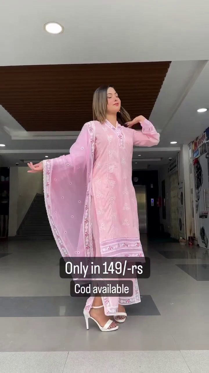 🌸✨ Elegant Baby Pink Embroidered Cotton Kurta Pant Set with Designer Dupatta | Premium Festive, Casual & Ethnic Wear for Women ✨🌸