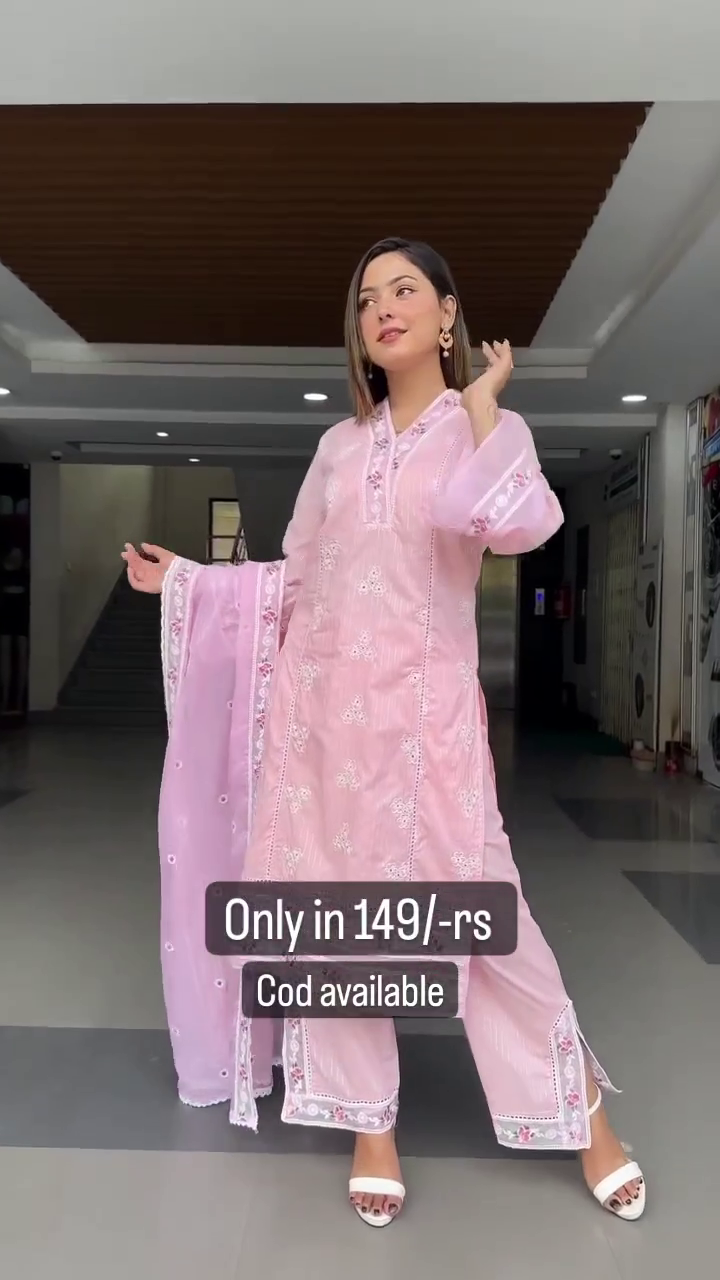 🌸✨ Elegant Baby Pink Embroidered Cotton Kurta Pant Set with Designer Dupatta | Premium Festive, Casual & Ethnic Wear for Women ✨🌸