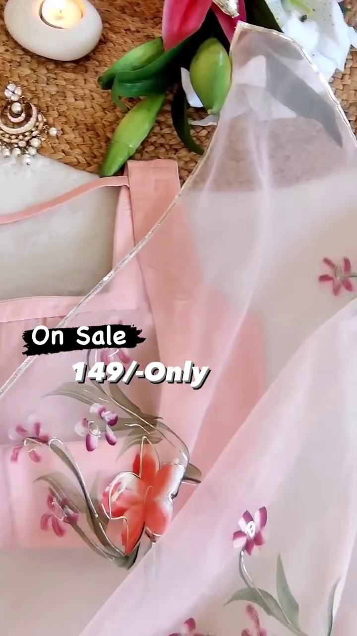 🌸✨ Premium Blush Pink Organza Floral Embroidered Saree with Designer Blouse | Elegant Wedding, Party & Festive Wear for Women ✨🌸