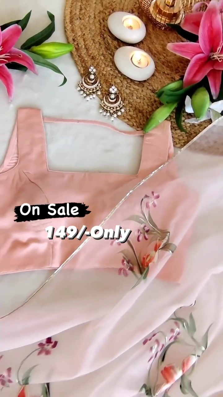 🌸✨ Premium Blush Pink Organza Floral Embroidered Saree with Designer Blouse | Elegant Wedding, Party & Festive Wear for Women ✨🌸